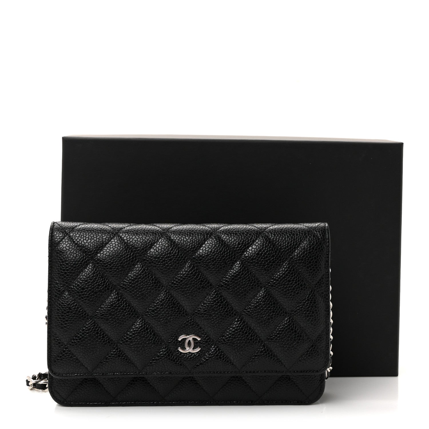 Caviar Quilted Wallet on Chain WOC Black