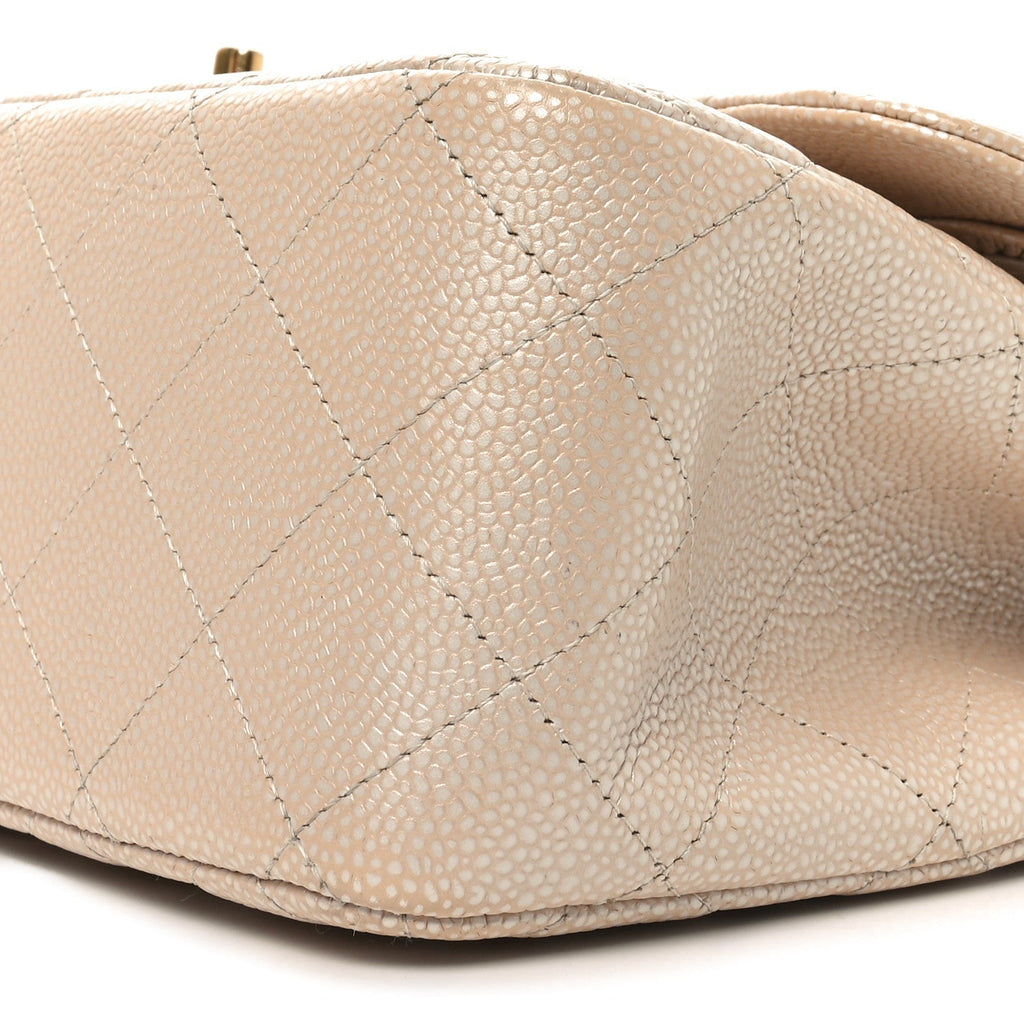 Iridescent Caviar Quilted Jumbo Double Flap Beige