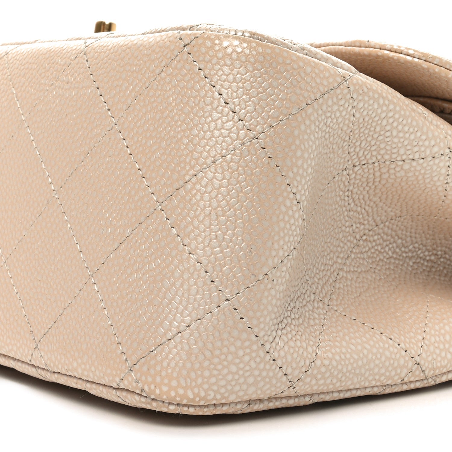 Iridescent Caviar Quilted Jumbo Double Flap Beige