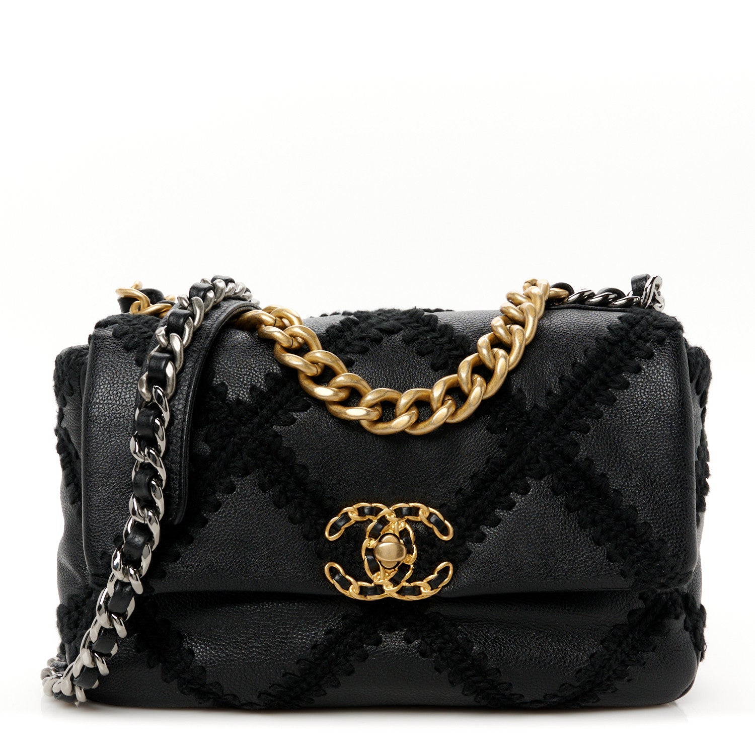 Calfskin Crochet Medium Chanel 19 Flap Black