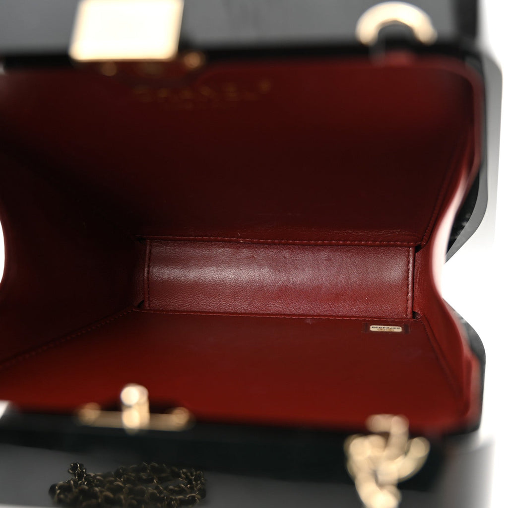 Plexiglass Crystal Quilted Minaudiere Clutch Black White