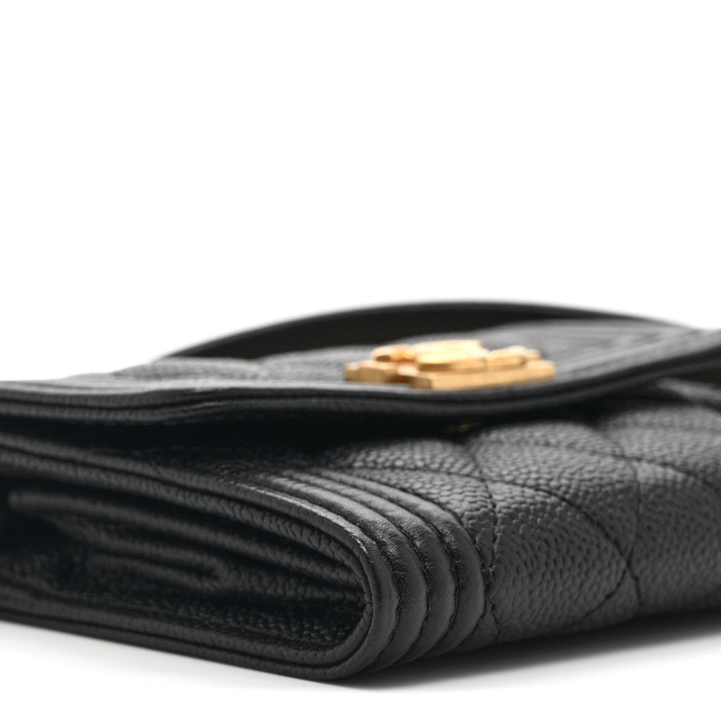 Caviar Quilted Boy Card Holder On Chain Black