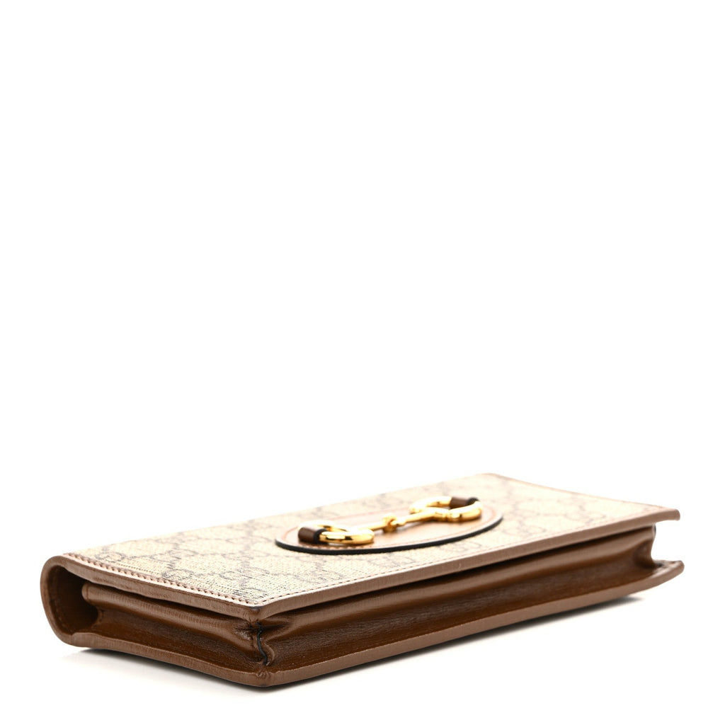GG Supreme Monogram Azalea Calfskin Horsebit 1955 Wallet On Chain Beige Ebony Brown Sugar