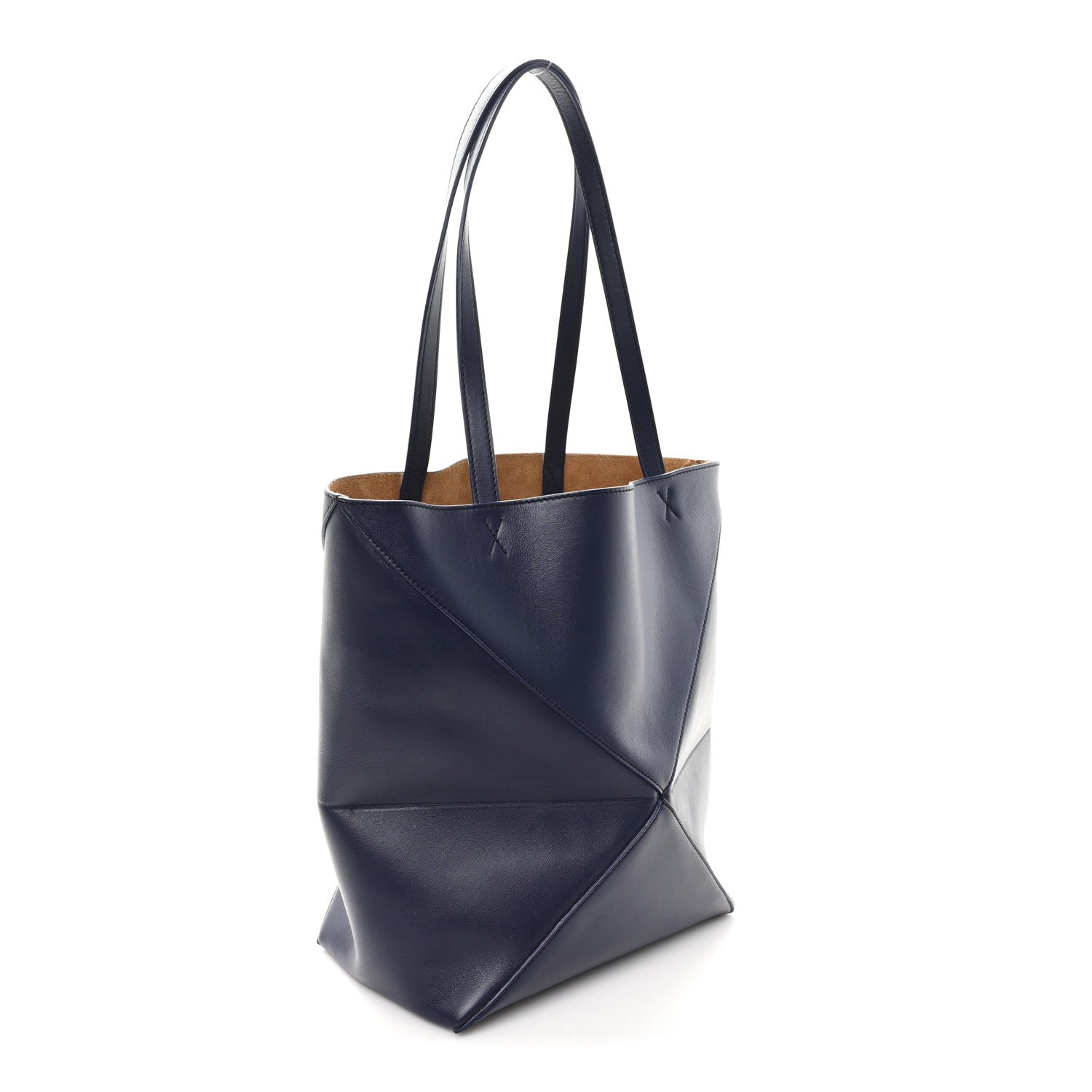 Shiny Calfskin XL Puzzle Fold Tote Abyss Blue