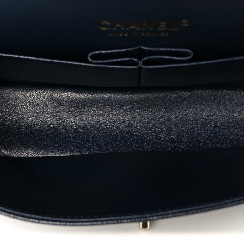 Caviar Quilted Medium Double Flap Navy