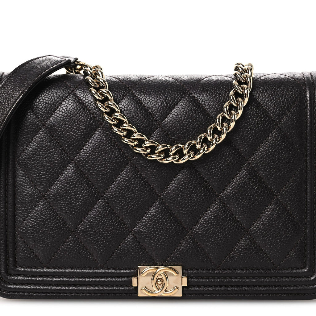 Caviar Quilted Boy Wallet On Chain WOC Dark Brown