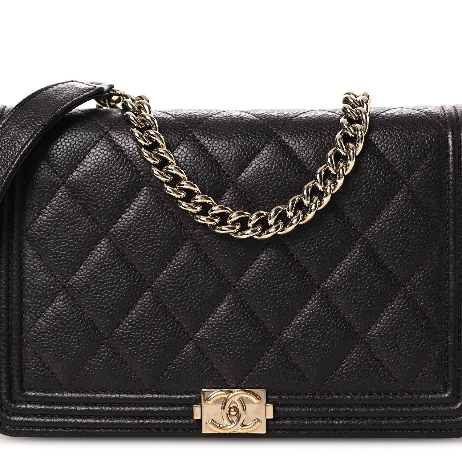 Caviar Quilted Boy Wallet On Chain WOC Dark Brown
