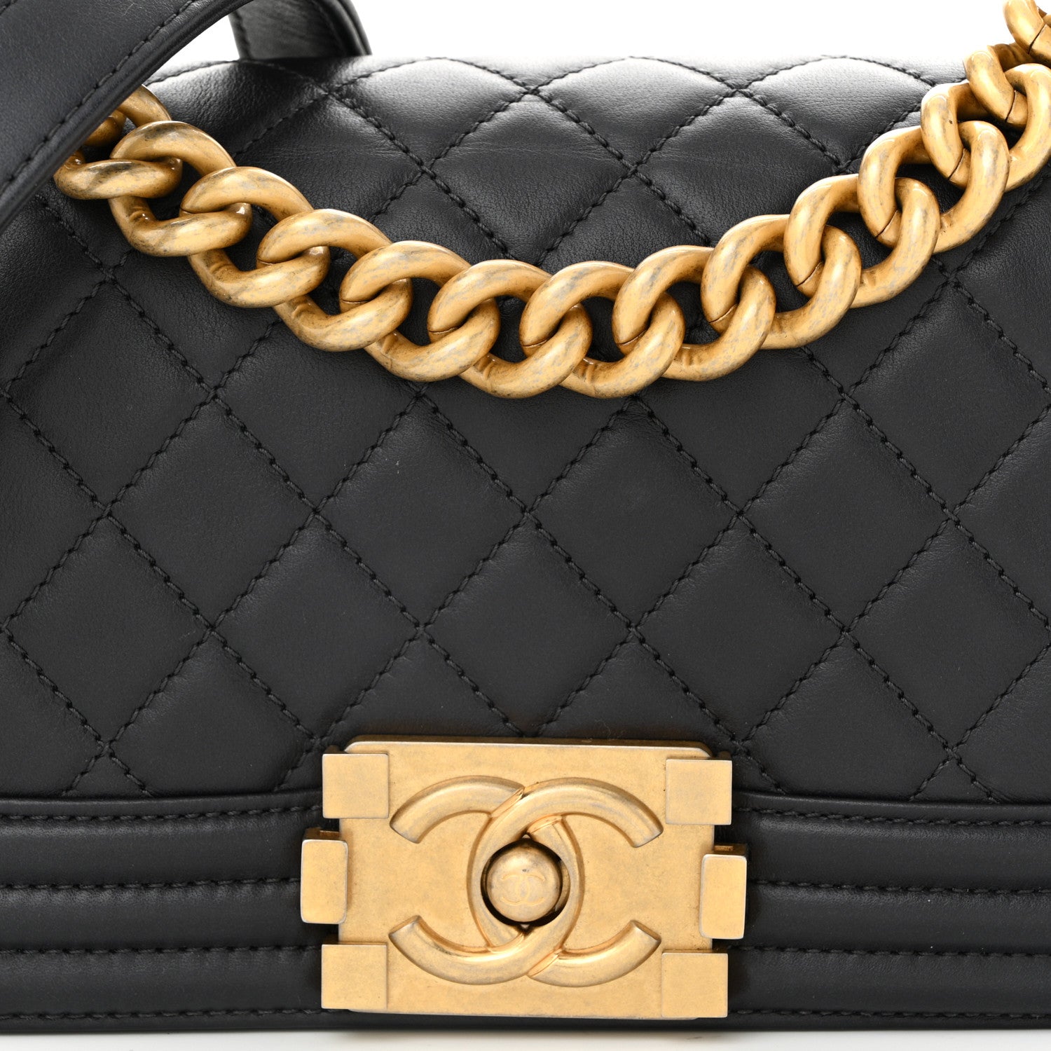 Calfskin Quilted Small Boy Flap Dark Grey