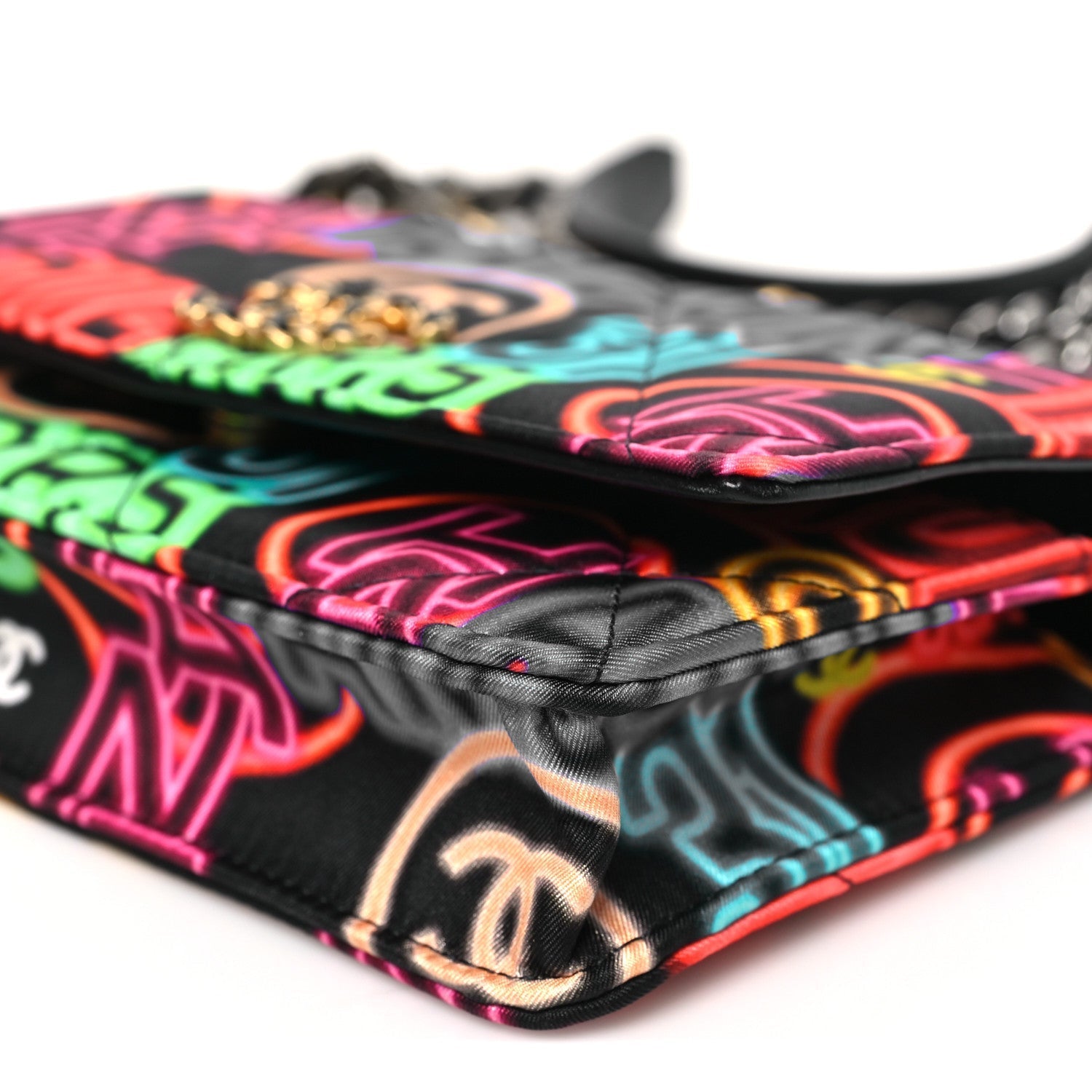 Fabric Printed Chanel 19 Wallet On Chain WOC Black Multicolor