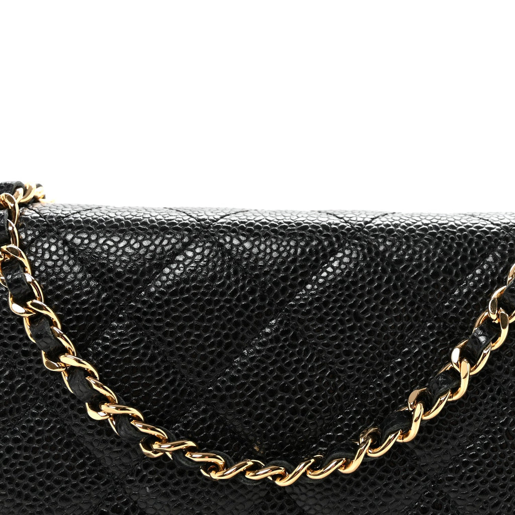 Caviar Quilted Wallet on Chain WOC Black