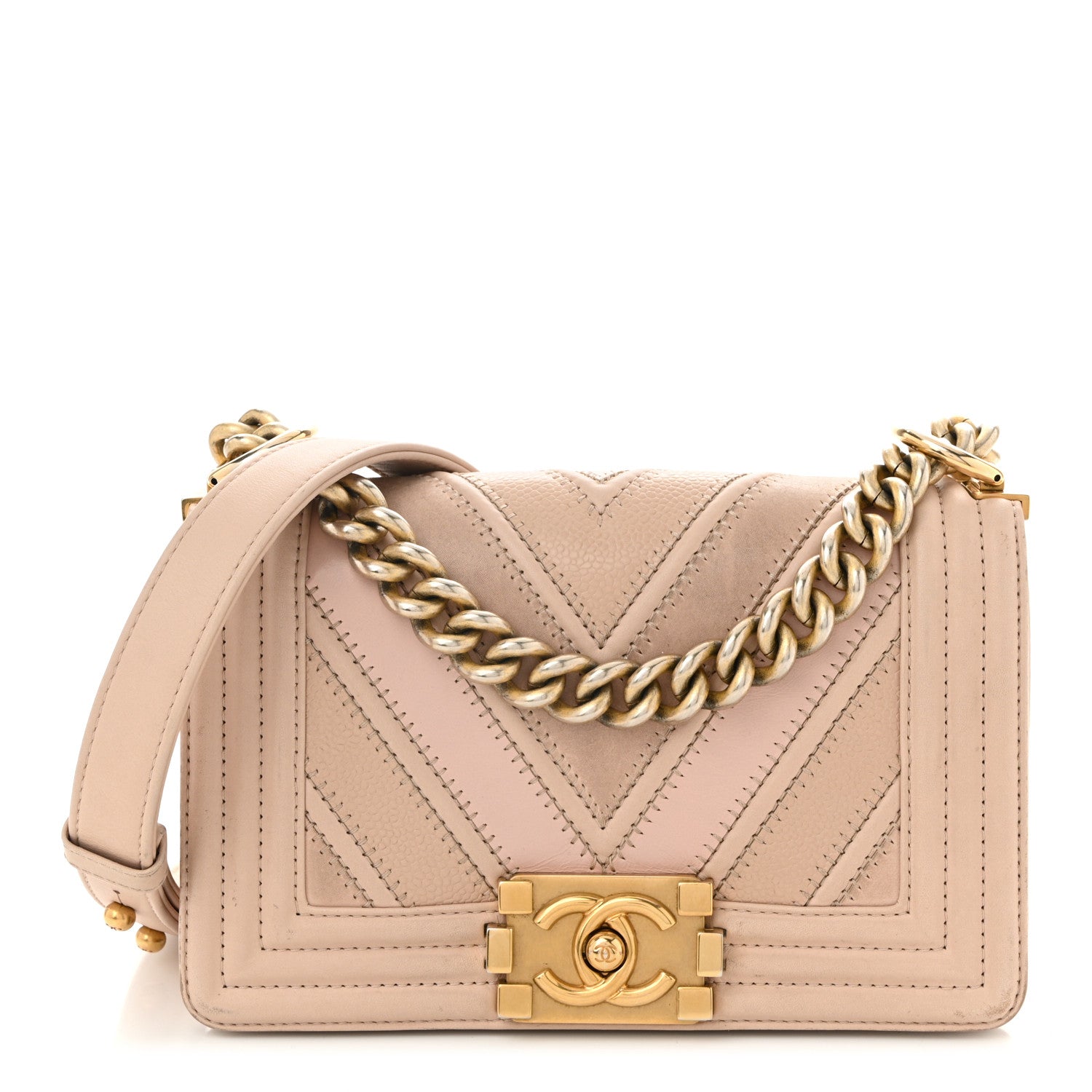 Caviar Suede Calfskin Chevron Quilted Small Boy Flap Light Pink