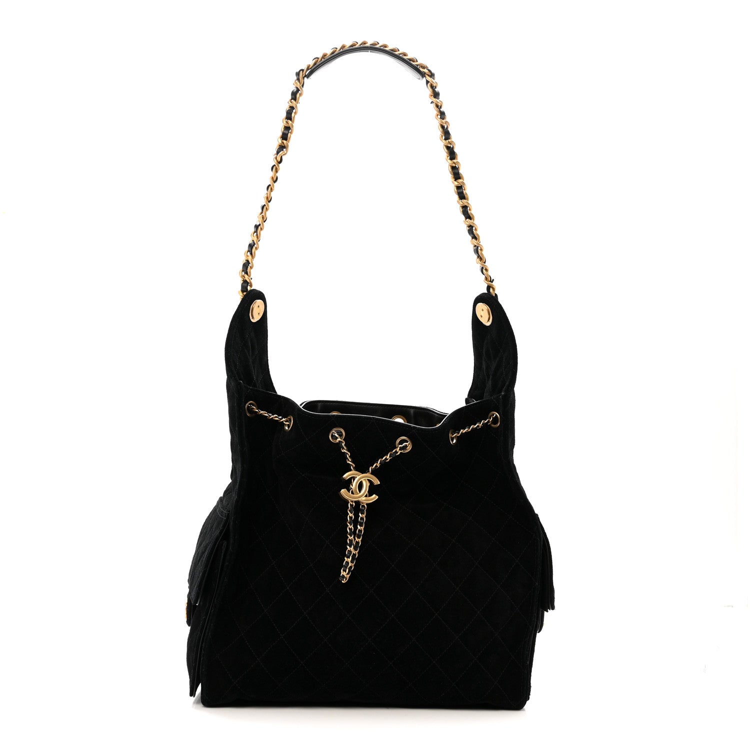 Suede Quilted Medium Chanel 25 Handbag Black