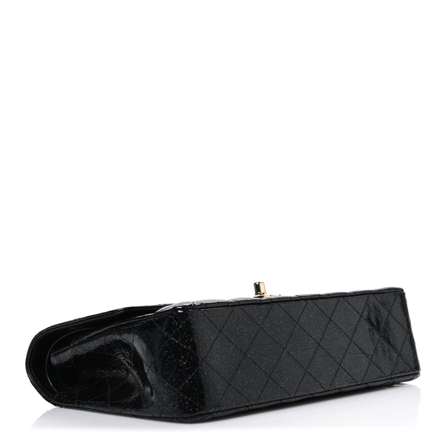 Patent Quilted Sparkle Glitter Medium Double Flap Black