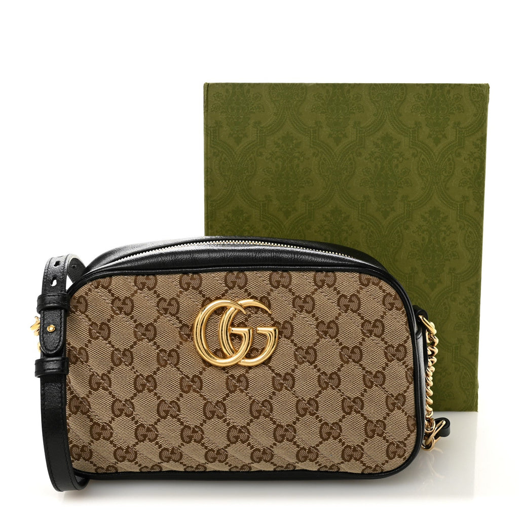 Monogram Matelasse Diagonal Small GG Marmont Chain Shoulder Bag Beige Black