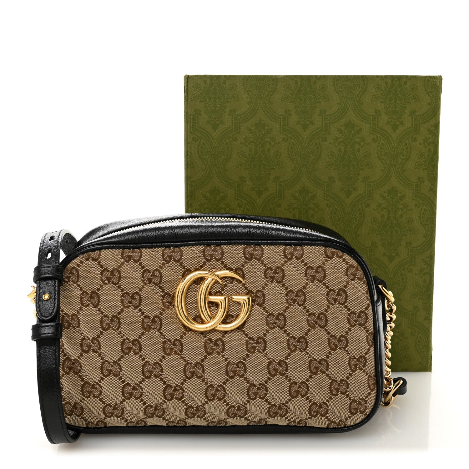 Monogram Matelasse Diagonal Small GG Marmont Chain Shoulder Bag Beige Black