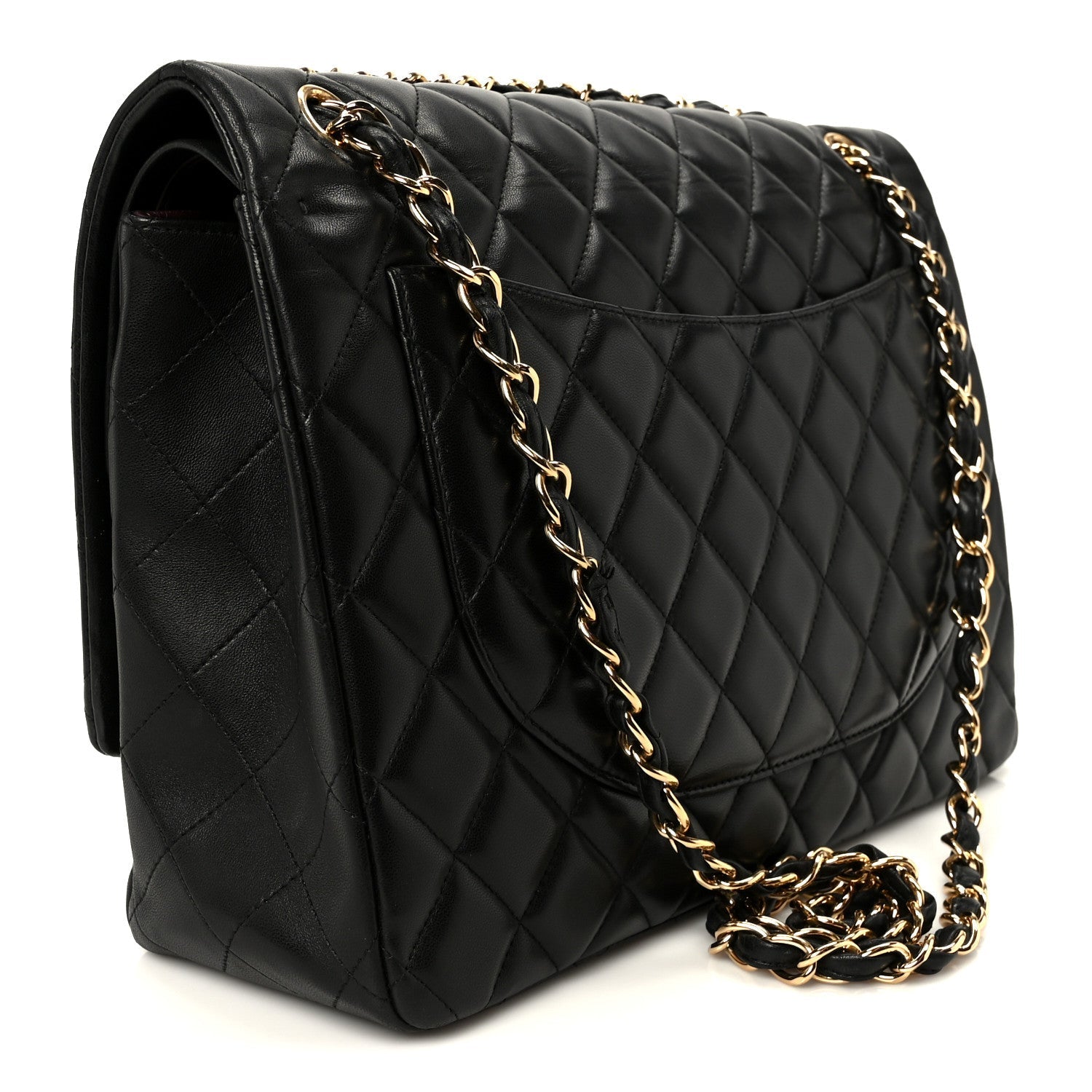 Lambskin Quilted Maxi Double Flap Black
