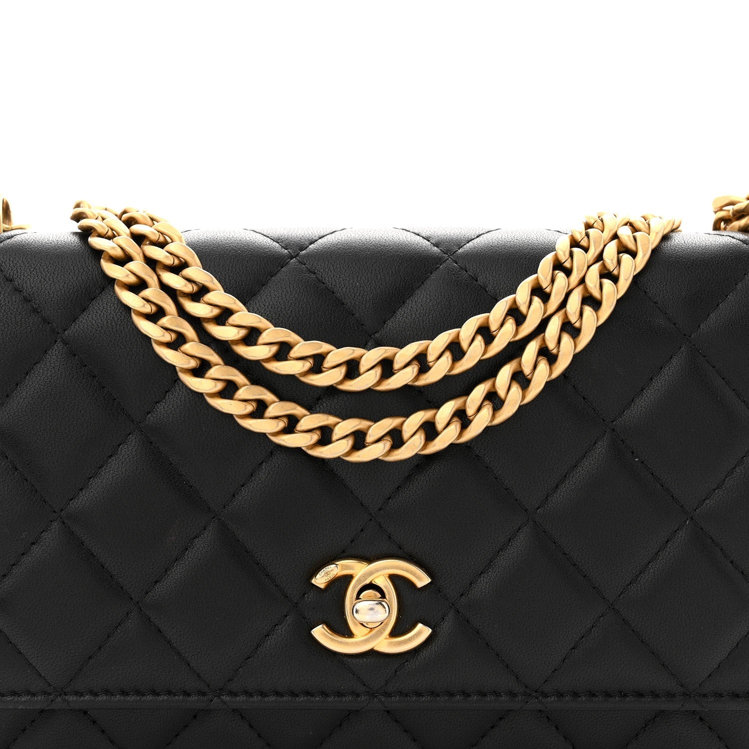 Lambskin Quilted Sweet Camellia Wallet On Chain WOC Black