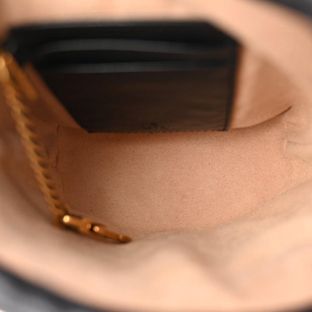 Vintage Effect Calfskin Matelasse Diagonal Mini Torchon GG Marmont 2.0 Bucket Bag Black Romantic Cherry