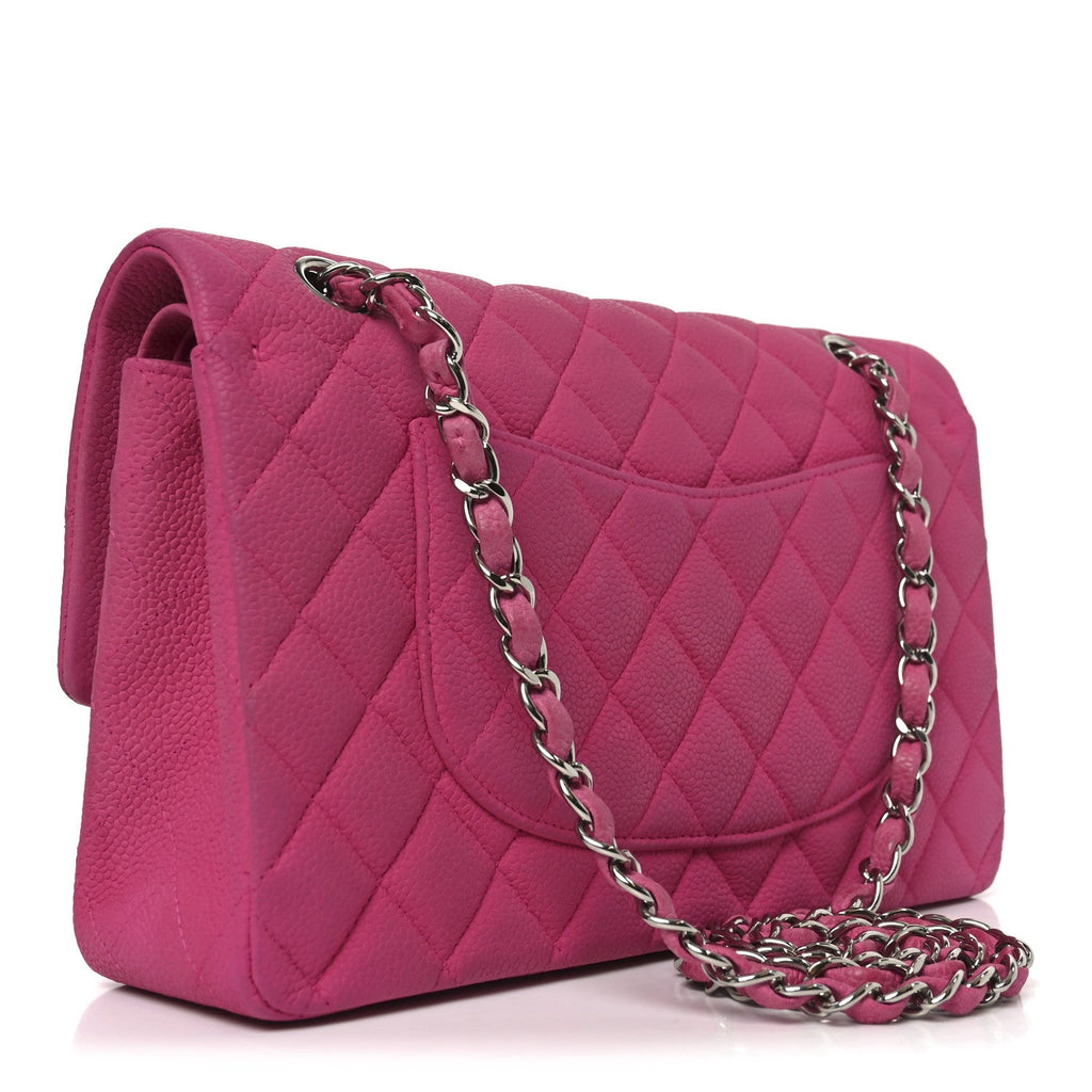 Iridescent Caviar Quilted Medium Double Flap Pink