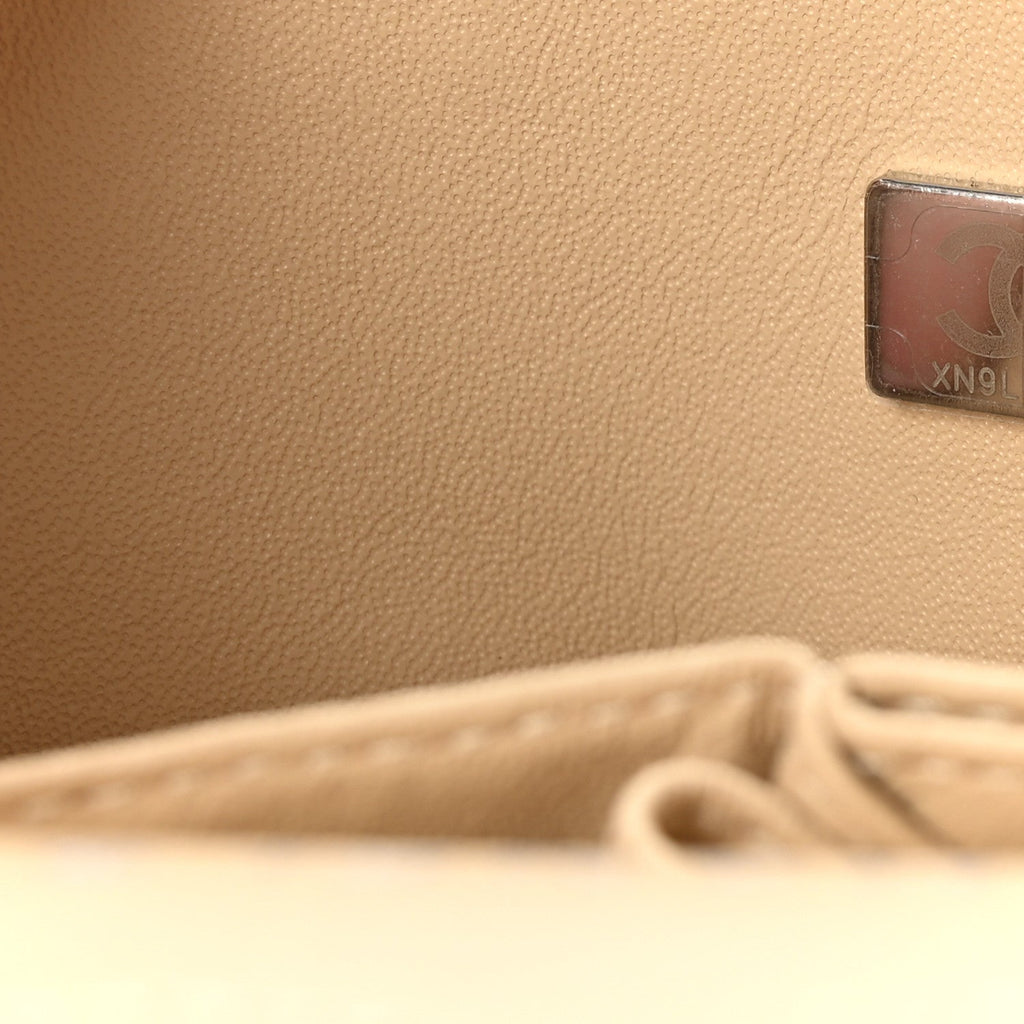 Caviar Quilted Small Double Flap Beige