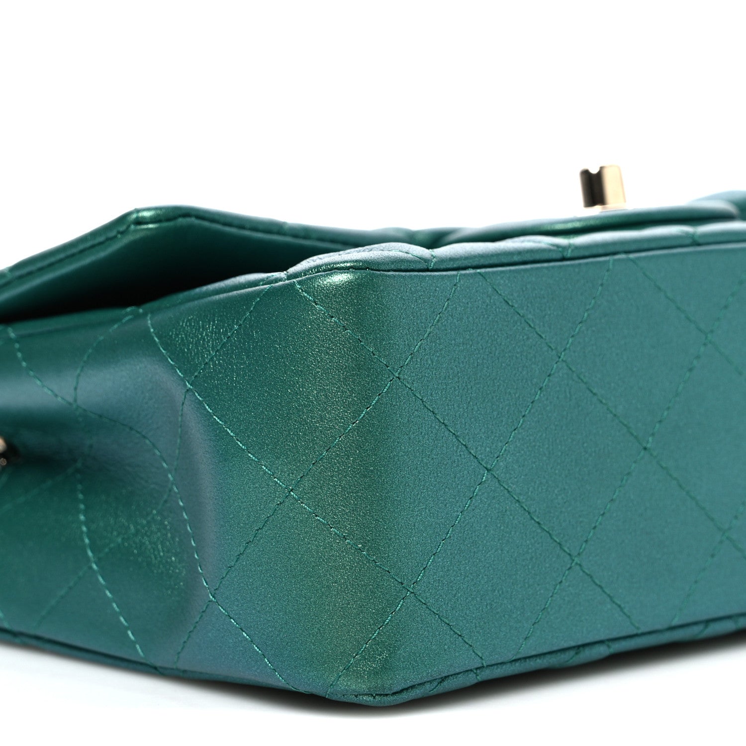 Iridescent Lambskin Quilted Mini Rectangular Flap Green