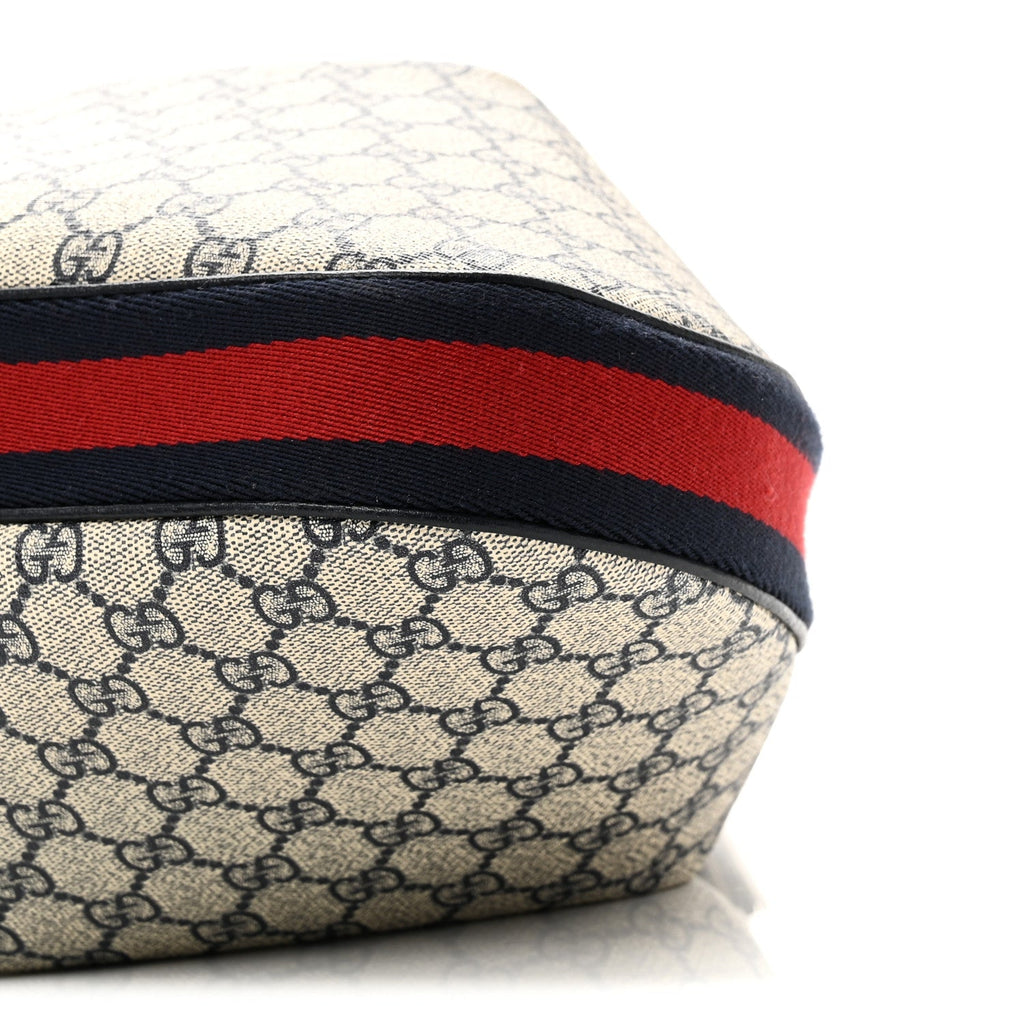 GG Supreme Monogram Textured Calfskin Web Large Attache Shoulder Bag Beige Blue