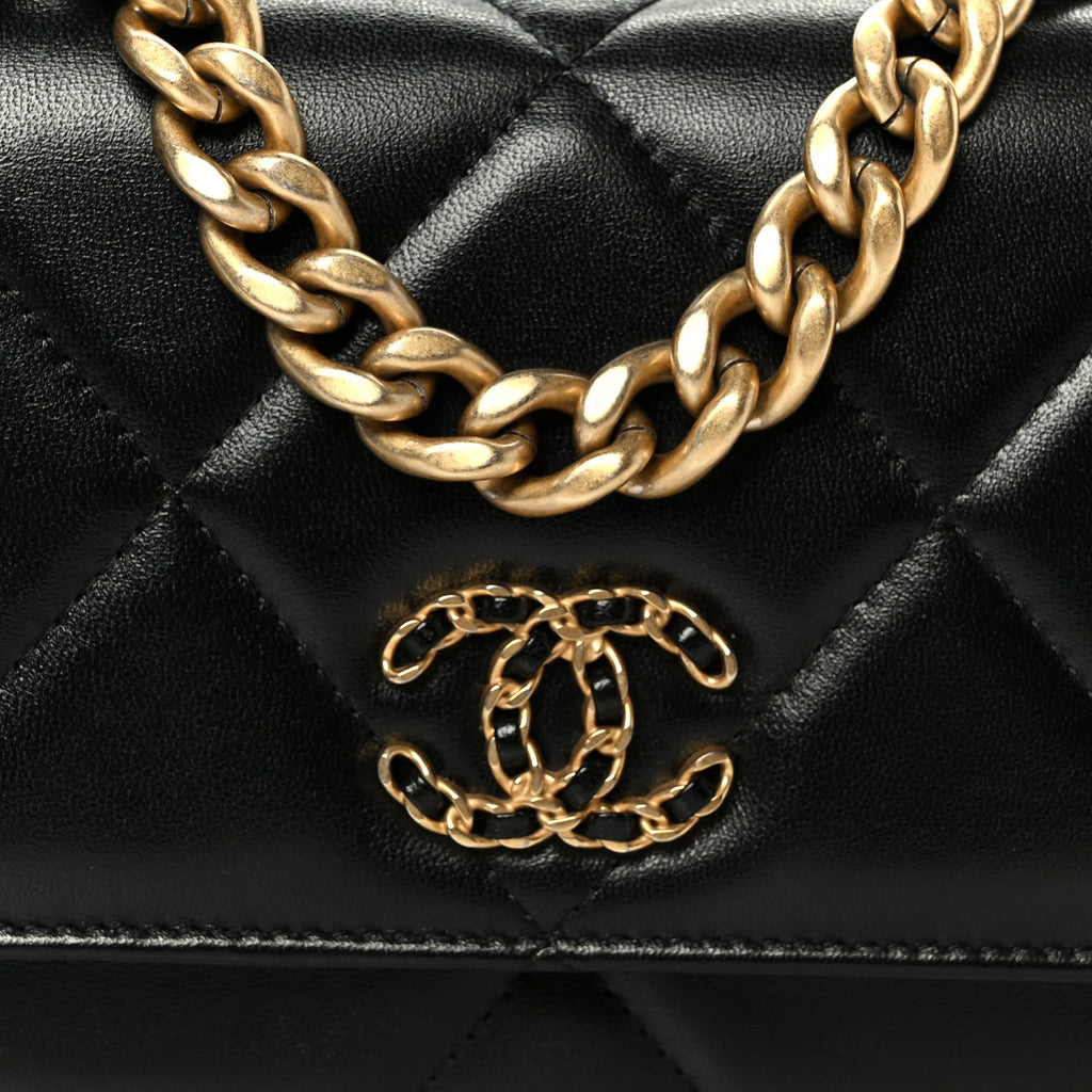 Lambskin Quilted Chanel 19 Wallet On Chain WOC Black