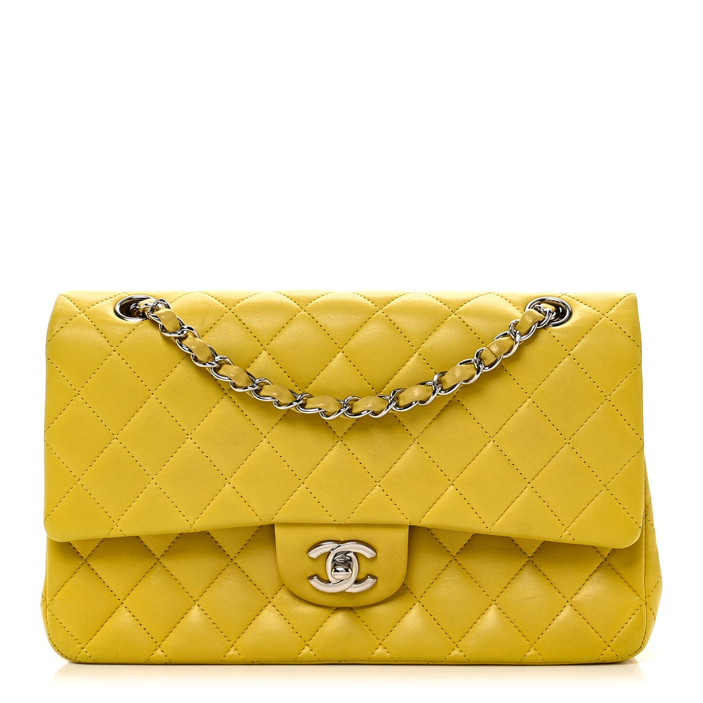 Lambskin Quilted Medium Double Flap Yellow