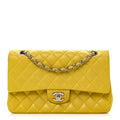 Lambskin Quilted Medium Double Flap Yellow