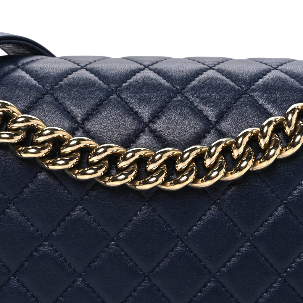 Lambskin Quilted New Medium Boy Flap Dark Navy Blue