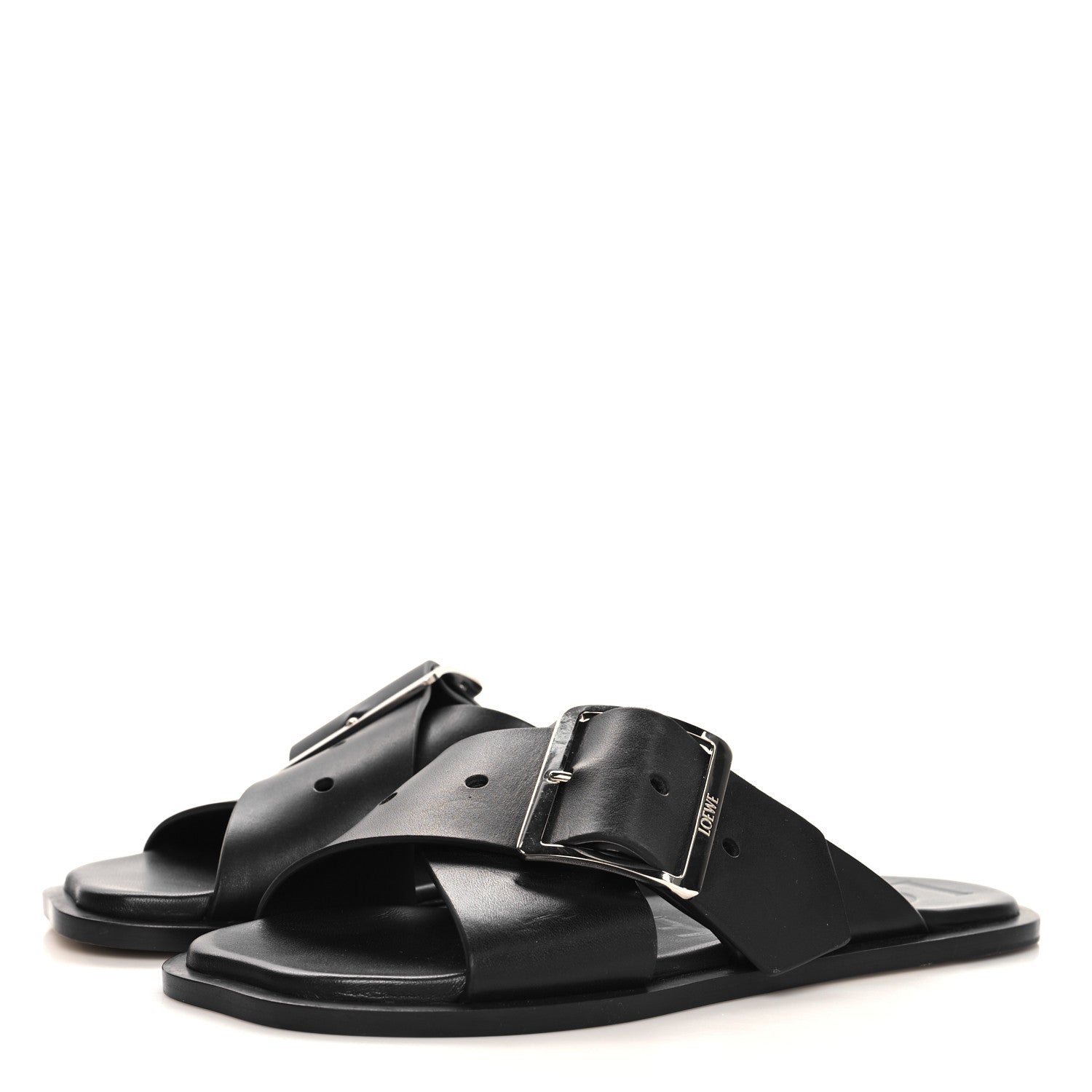 Calfskin Petal Belt Flat Sandal 36 Black