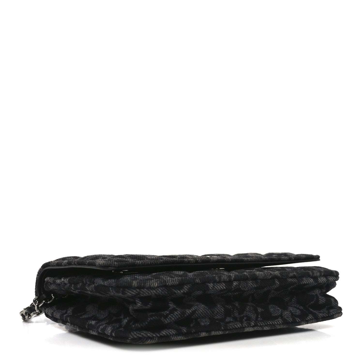 Printed Denim Quilted Flower Wallet On Chain WOC Black