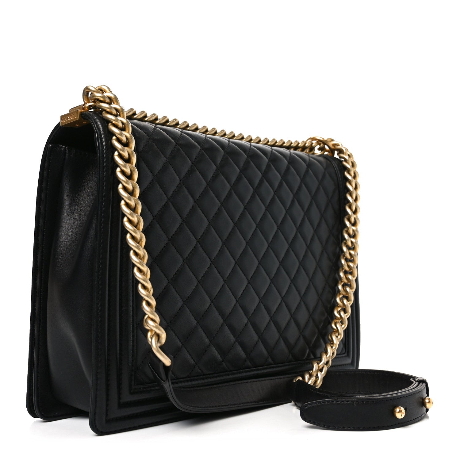 Lambskin Quilted Large Boy Flap Black