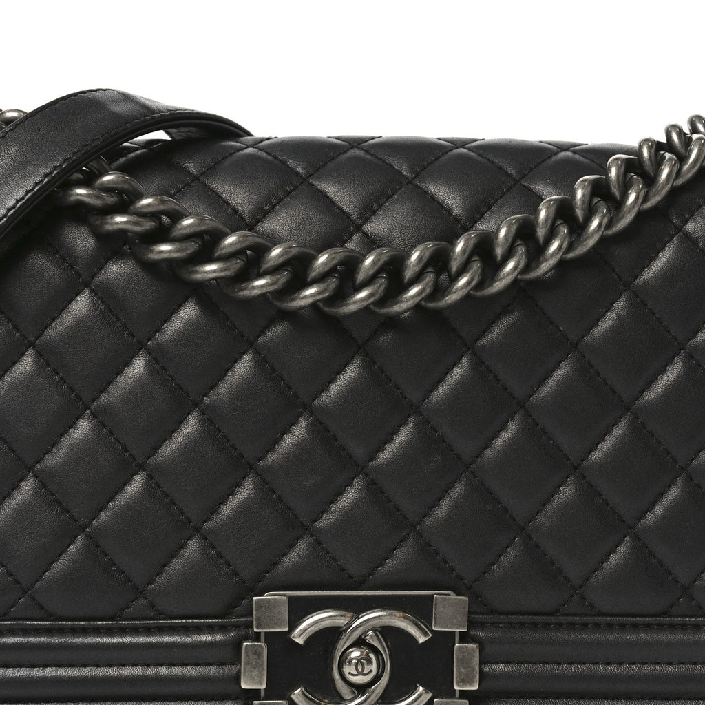 Lambskin Quilted Medium Boy Flap Dark Grey