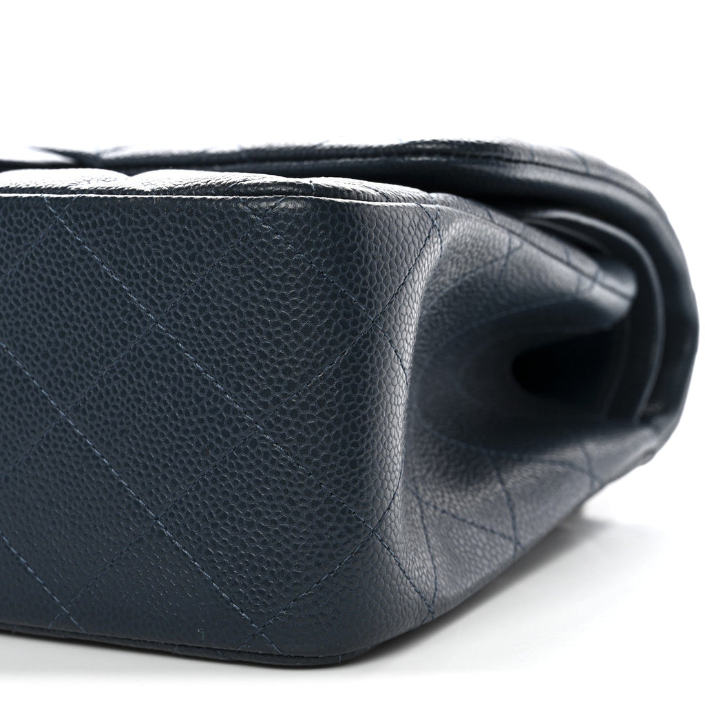 Caviar Quilted Jumbo Double Flap Blue