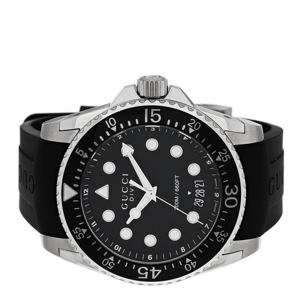 Stainless Steel Rubber 45mm Dive Quartz Watch Black