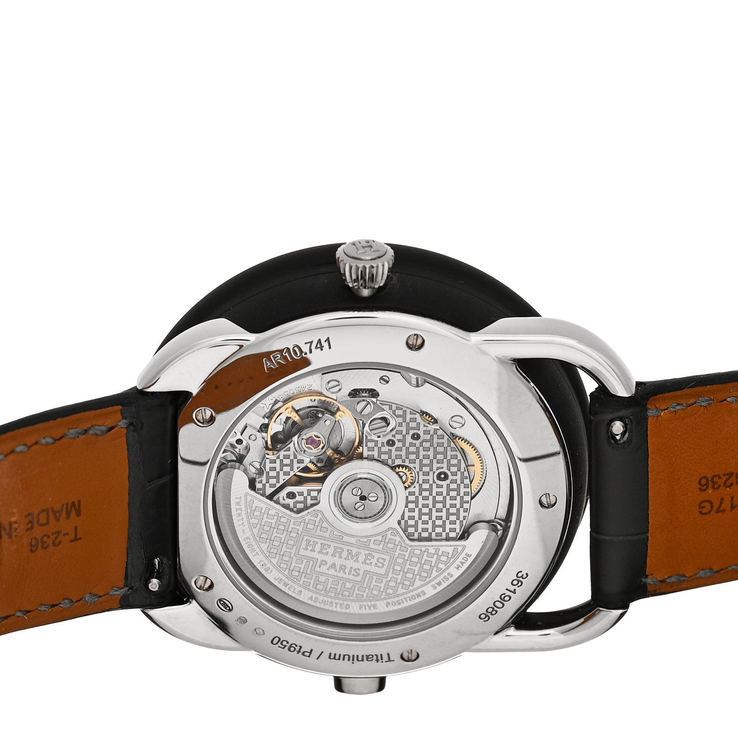 Platinum Titanium Alligator 43mm Arceau Le Temps Voyageur Automatic Watch Noir