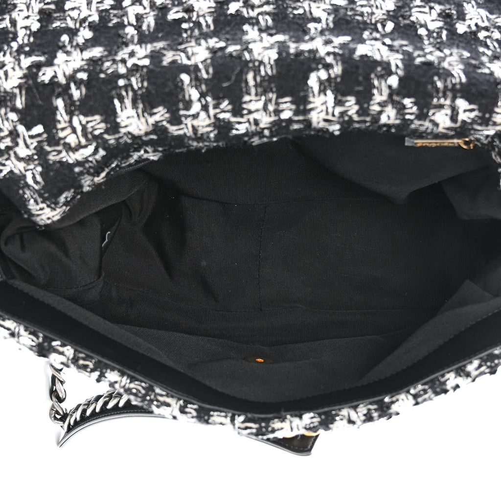 Tweed Quilted Maxi Chanel 19 Flap Black Silver Ecru