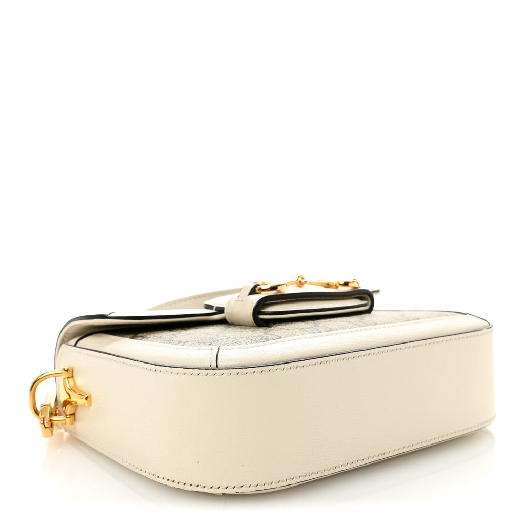 GG Supreme Monogram Web Mini Horsebit 1955 Shoulder Bag Beige Mystic White