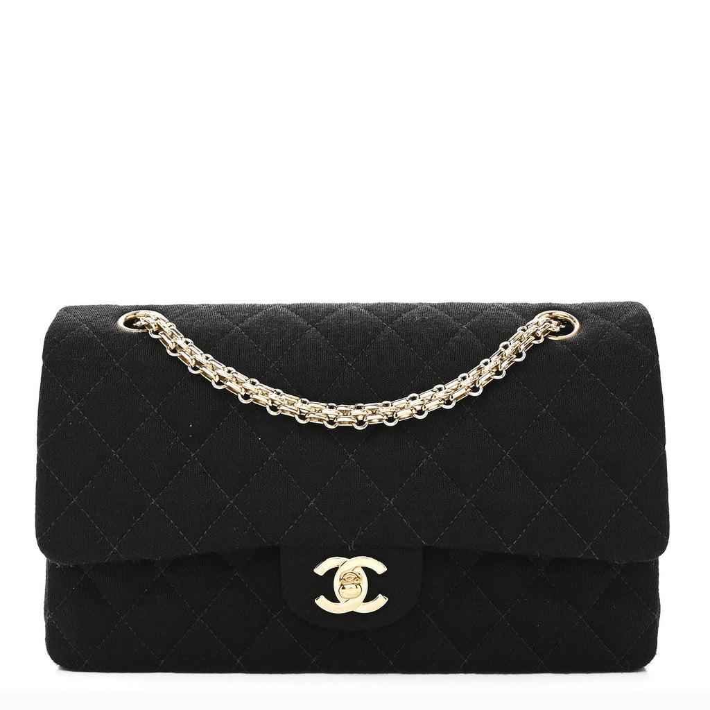 Jersey Quilted Medium Bijoux Chain Double Flap Black