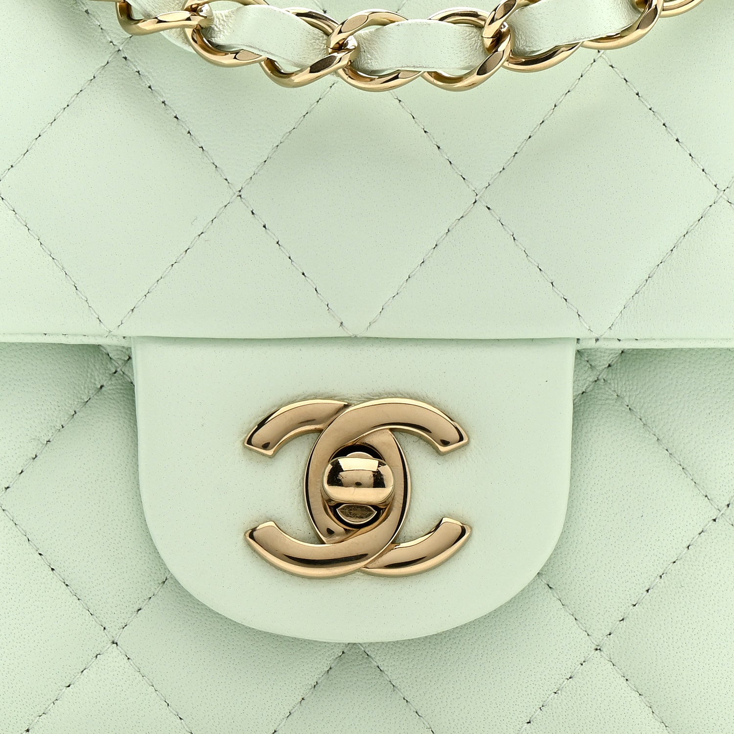 Lambskin Quilted Mini Rectangular Flap Light Green