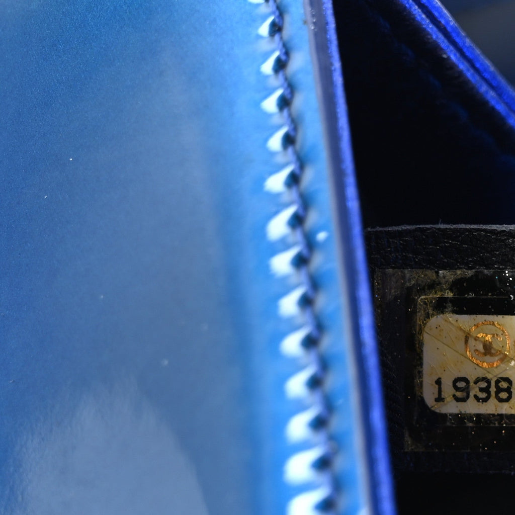 Metallic Patent Calfskin Quilted Small Boy Flap Blue