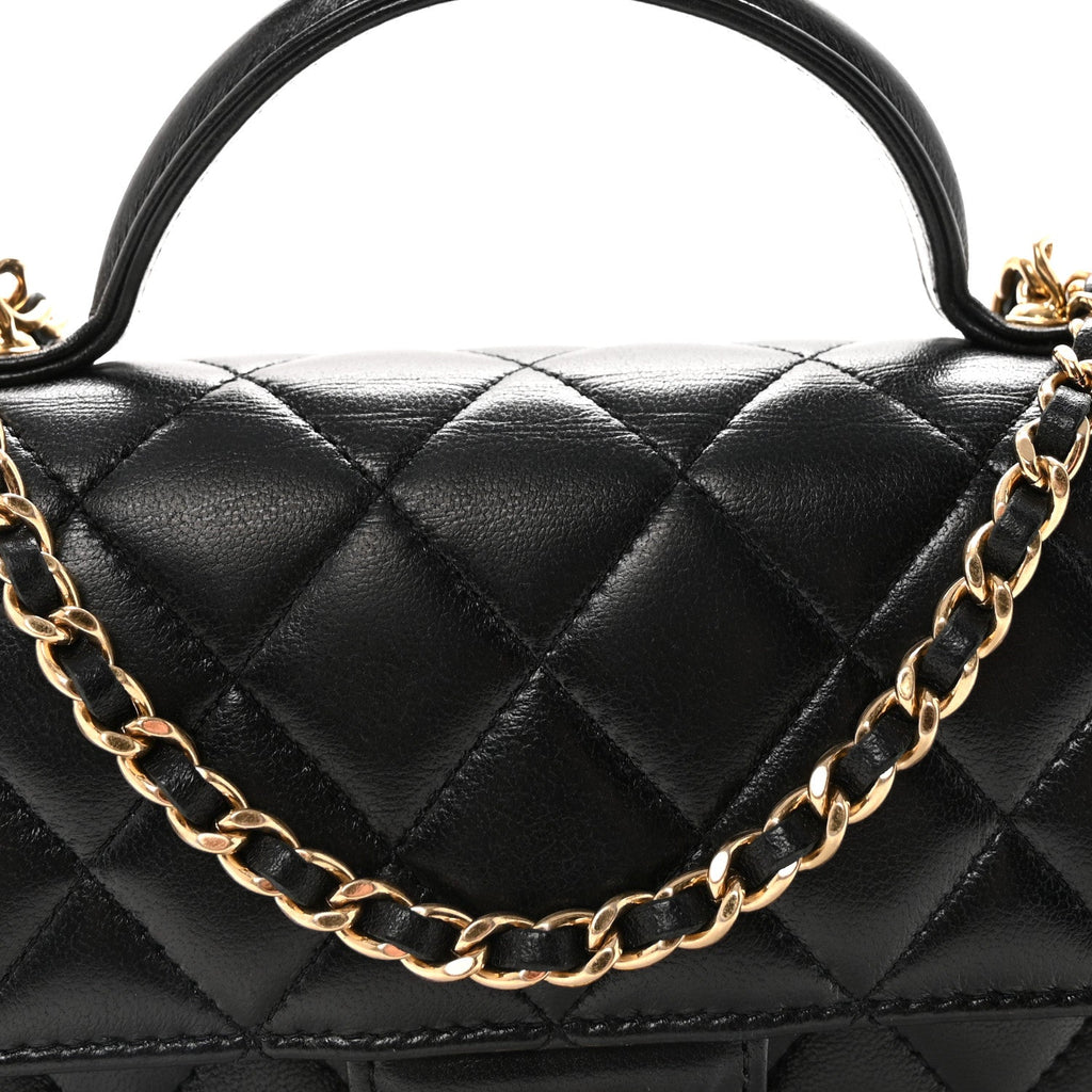 Lambskin Quilted Preppy Satchel Wallet On Chain WOC Black