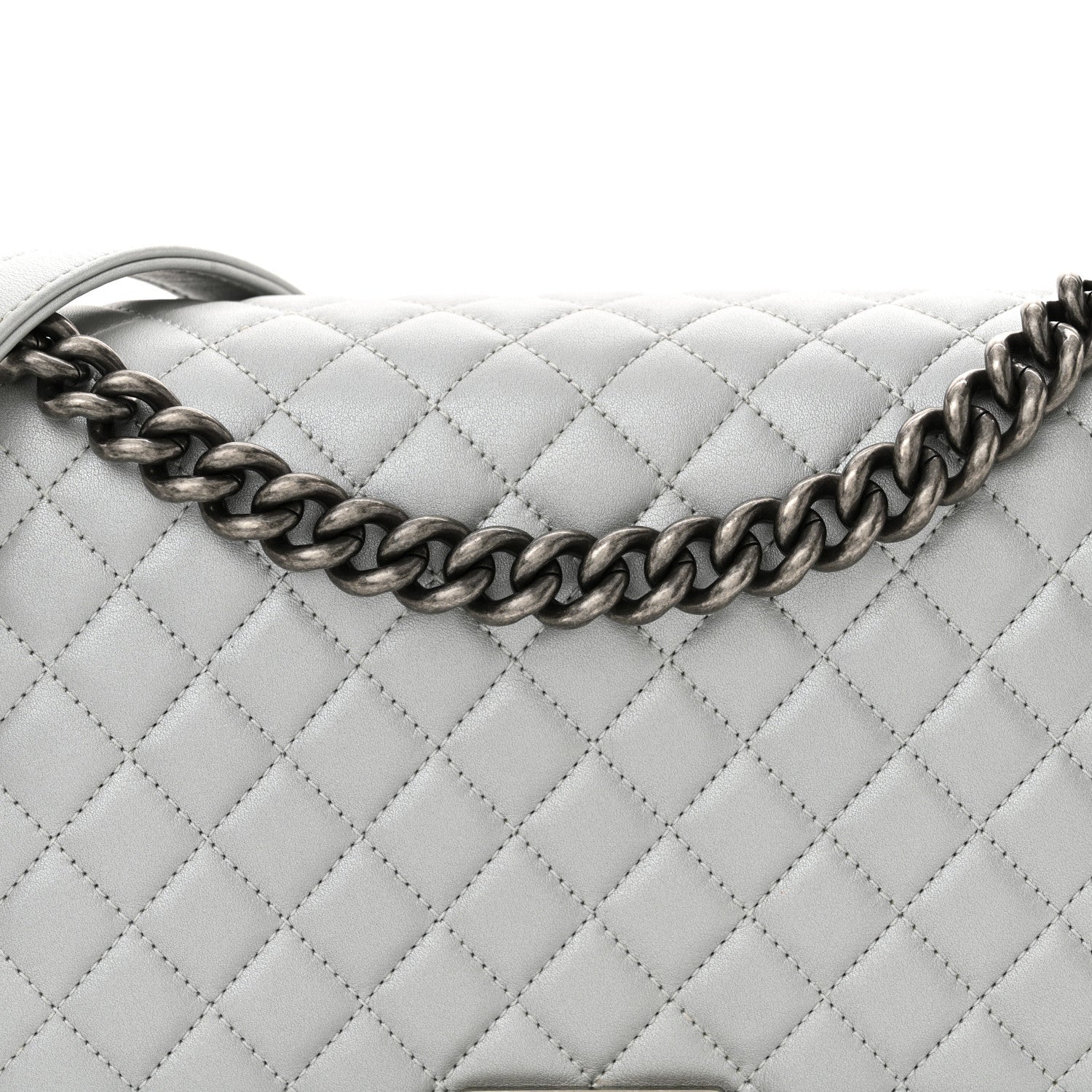 Metallic Calfskin Quilted New Medium Plexiglass Boy Flap Silver