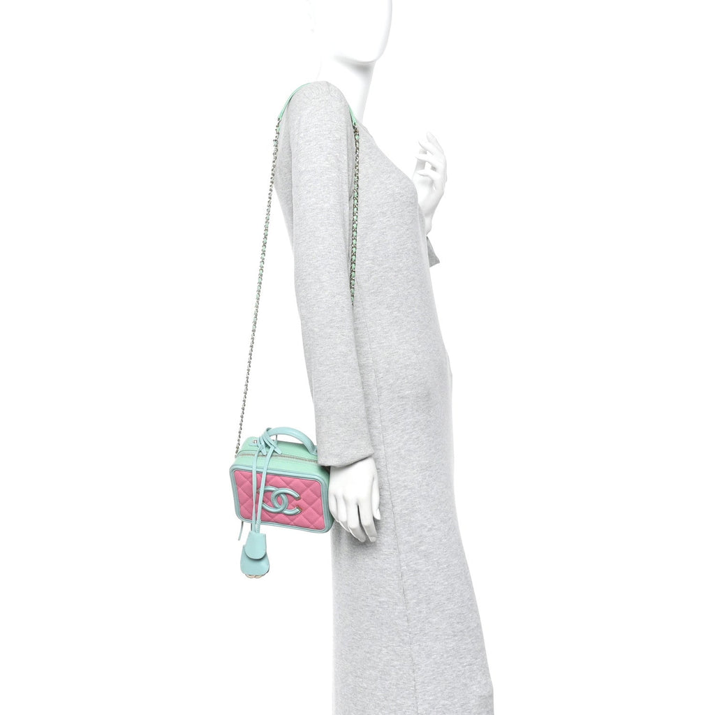 Caviar Quilted Small CC Filigree Vanity Case Pink Green Blue