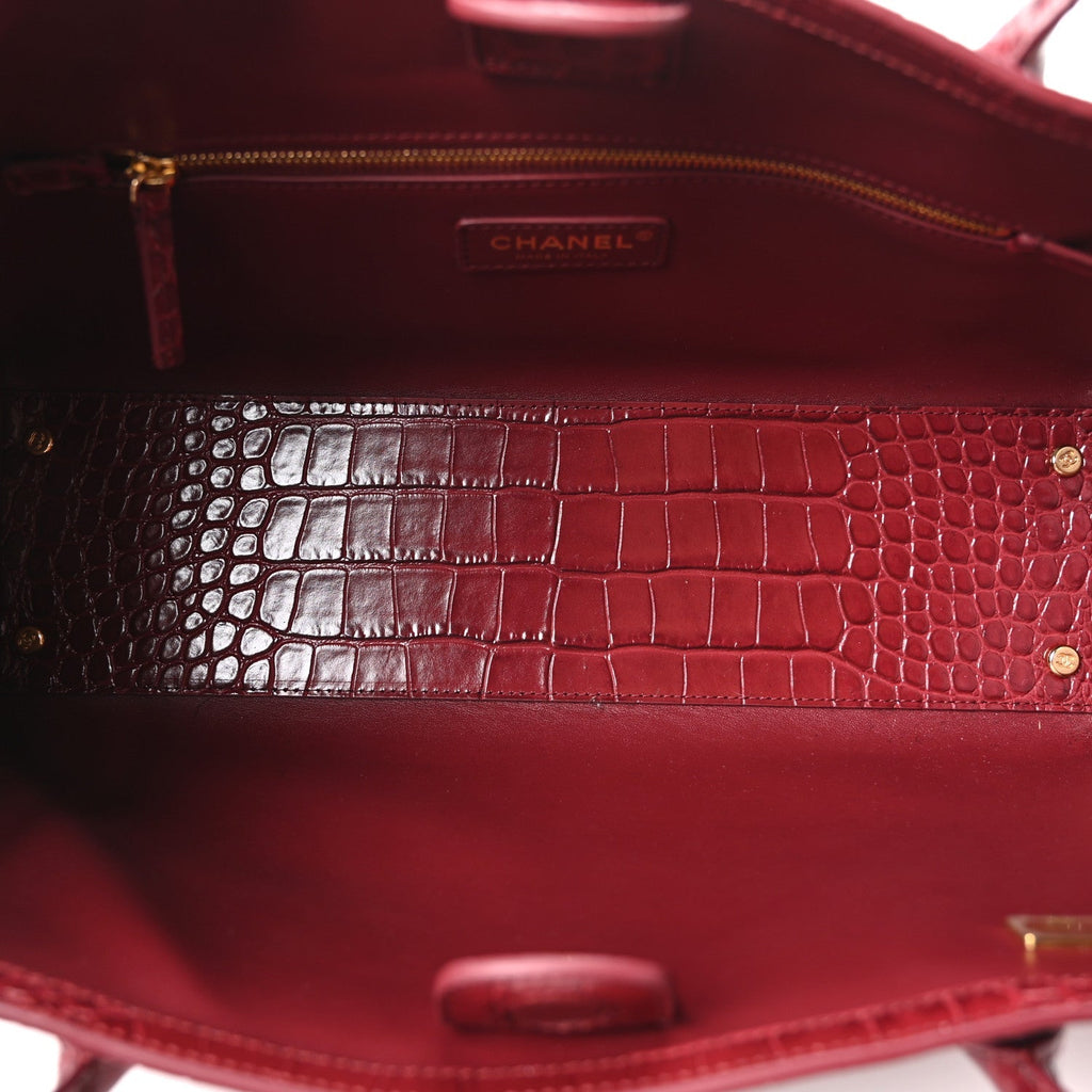 Calfskin Crocodile Embossed Archetype Small Shopper Tote Burgundy