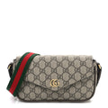 GG Supreme Monogram Textured Dollar Calfskin Web Mini Ophidia Envelope Shoulder Bag Beige Ebony New Acero