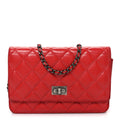 Glazed Calfskin Quilted Reissue Wallet On Chain WOC Red
