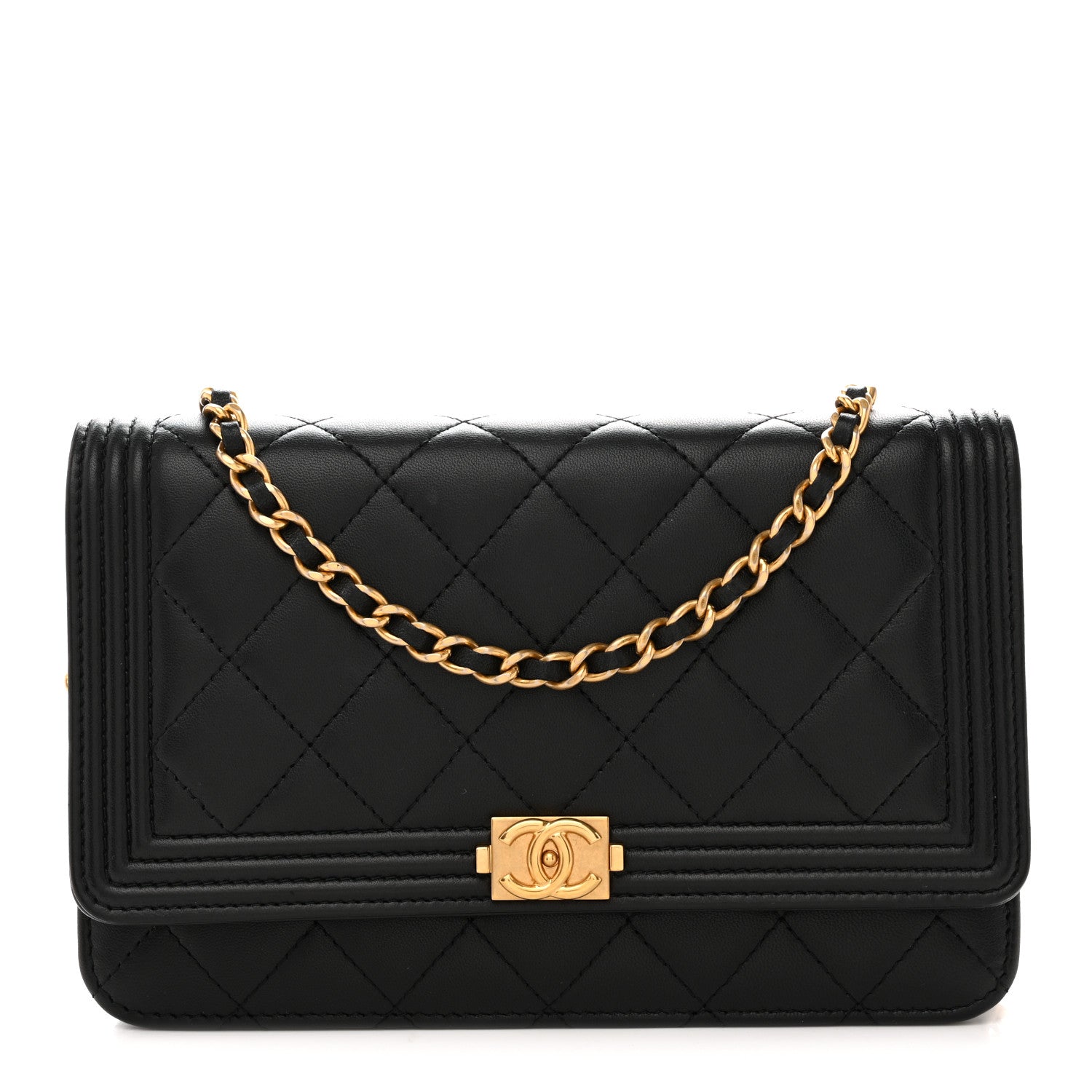 Lambskin Quilted Boy Wallet On Chain WOC Black