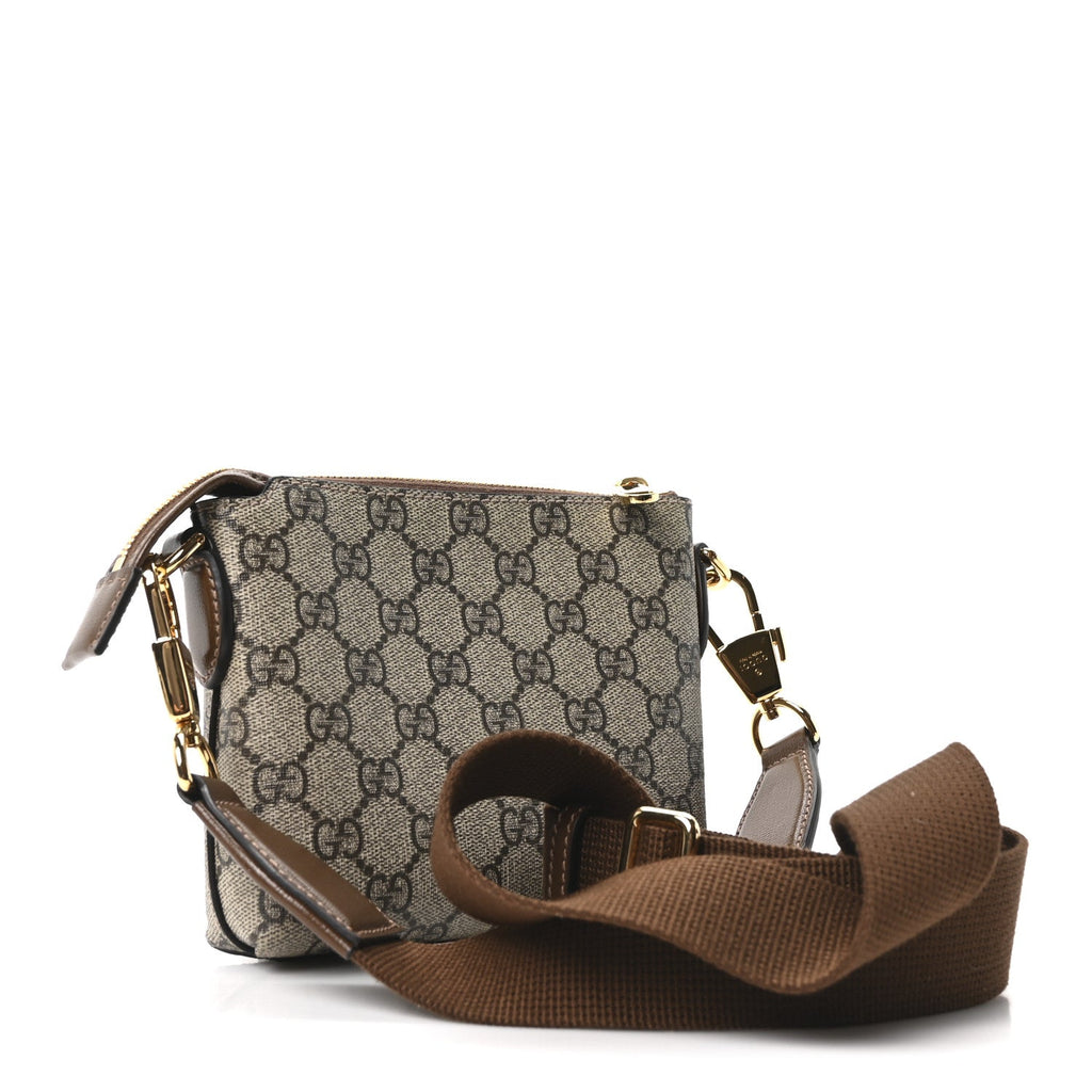 GG Supreme Monogram Azalea Calfskin Small Retro Interlocking G Wristlet Messenger Bag Beige Ebony Brown Sugar